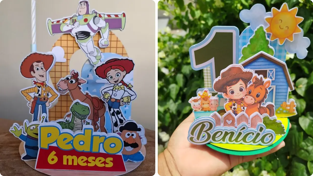 Topos de bolo e velas cenário personalizados com nome e idade